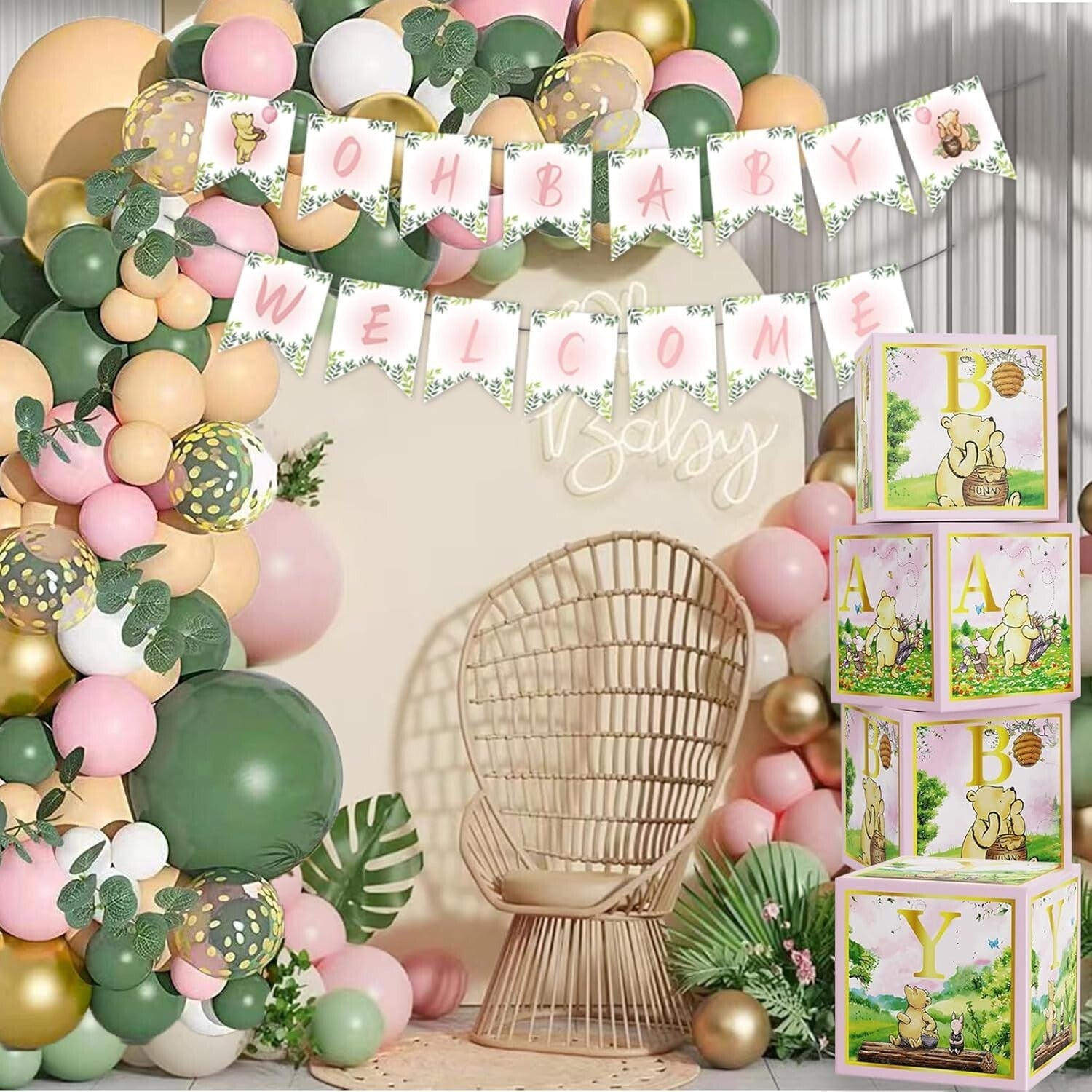 Classic Winnie Pooh Baby Shower Decorations in Pink – Complete 158-Piece Set