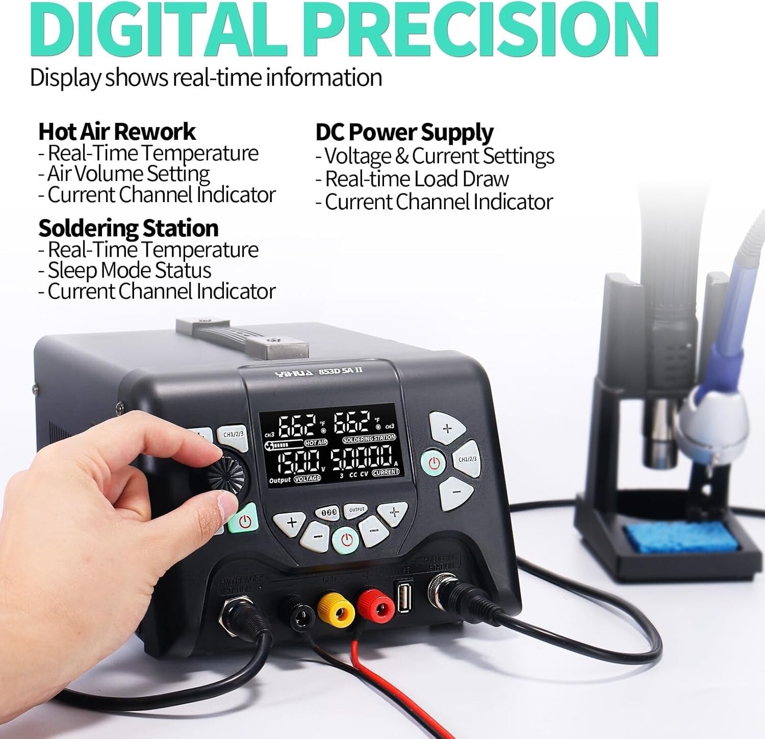 Efficient 30V 5A Hot Air Rework Soldering Station - PID Temperature Control Tech