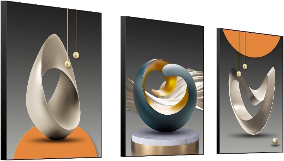 Framed Abstract Wall Art Trio - 24x32 Panels in Blue & Yellow for Home Decor