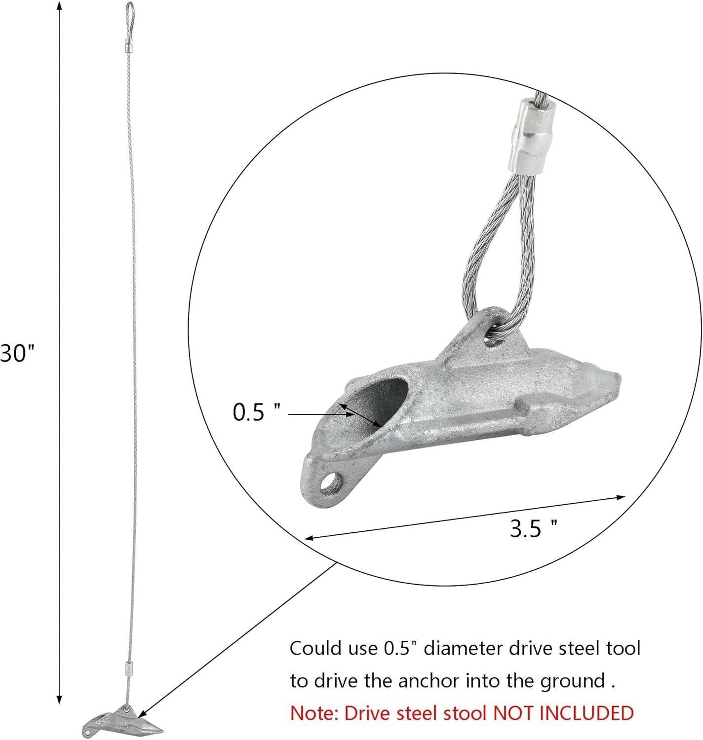 20 Pack Heavy-Duty Ground Earth Anchors with 30" Cable - 1000 lbs Strength