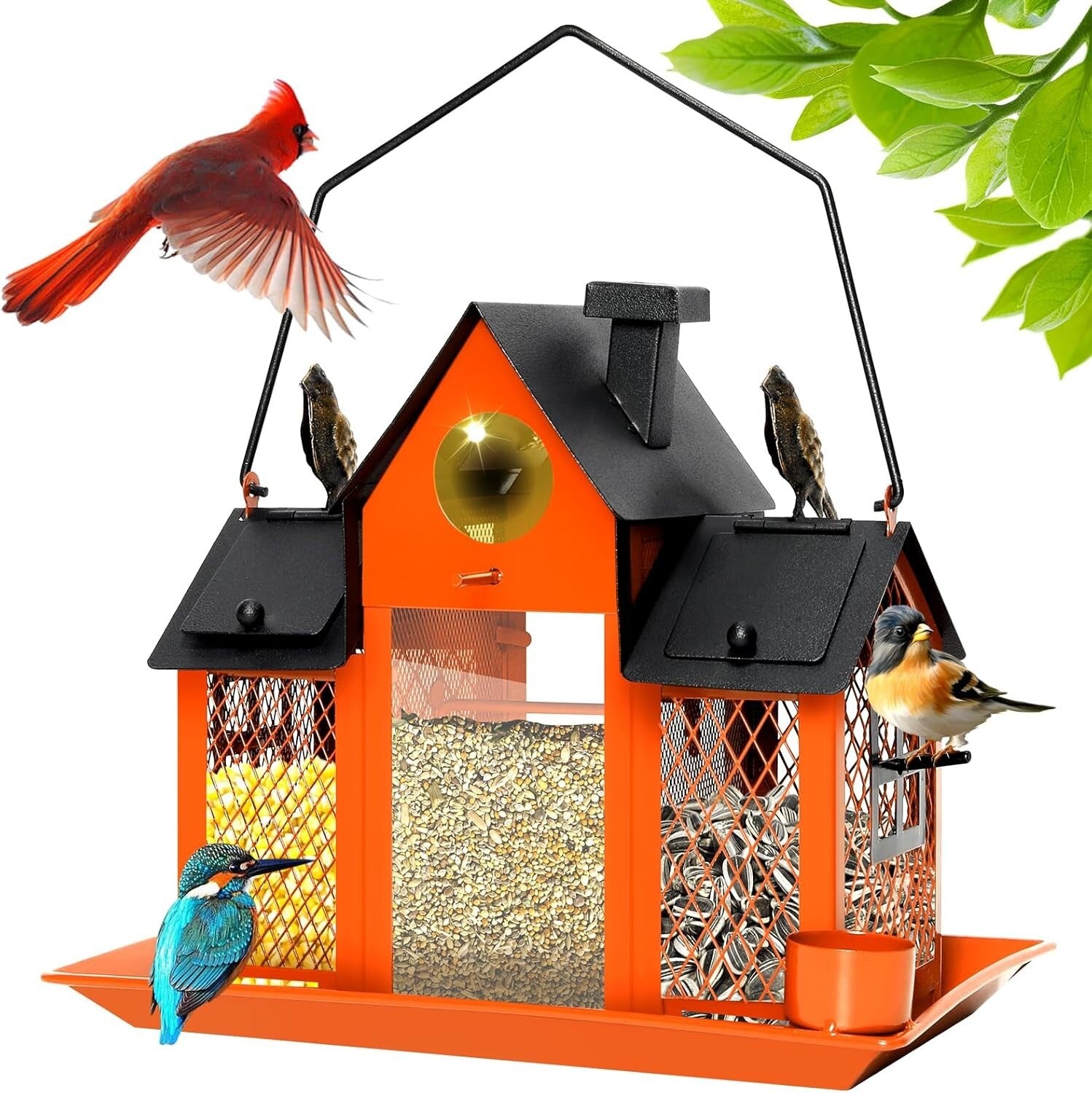 Elegant Solar Bird Feeder House - 7lbs Capacity & Water Cup for Backyard Birds