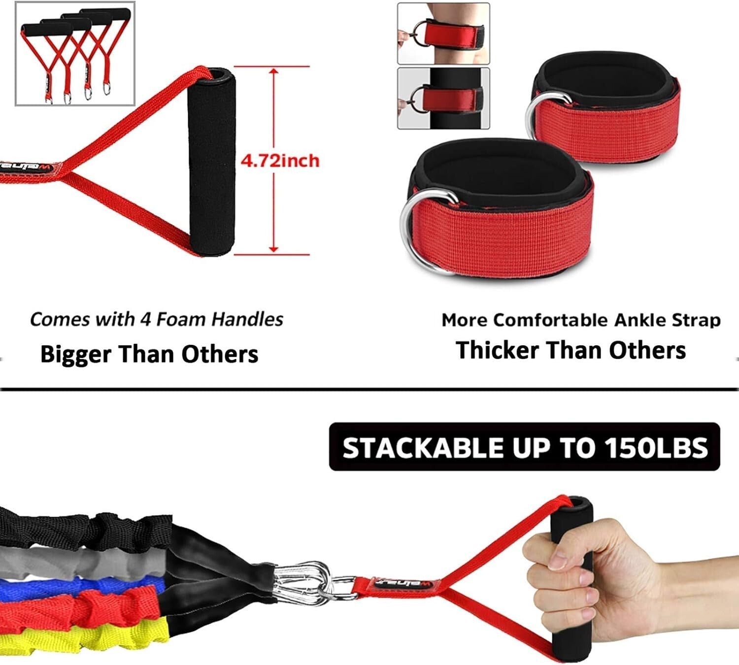 Durable Resistance Bands with Heavy-Duty Nylon Sleeves and Easy Grip Handles