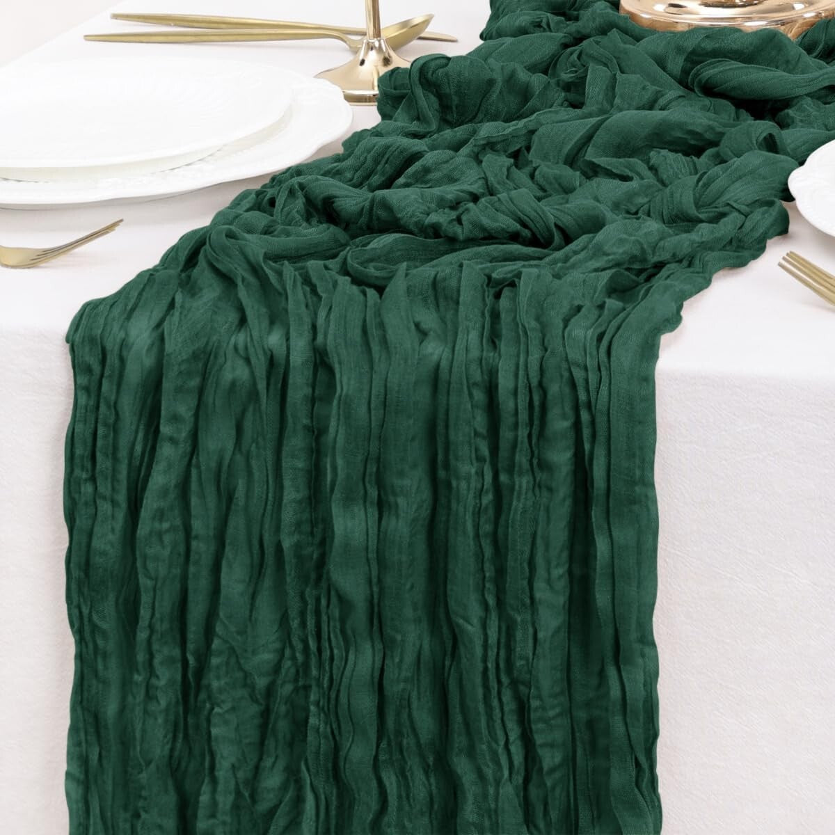 Premium Emerald Green Cheesecloth Table Runner Set - Perfect for Any Celebration