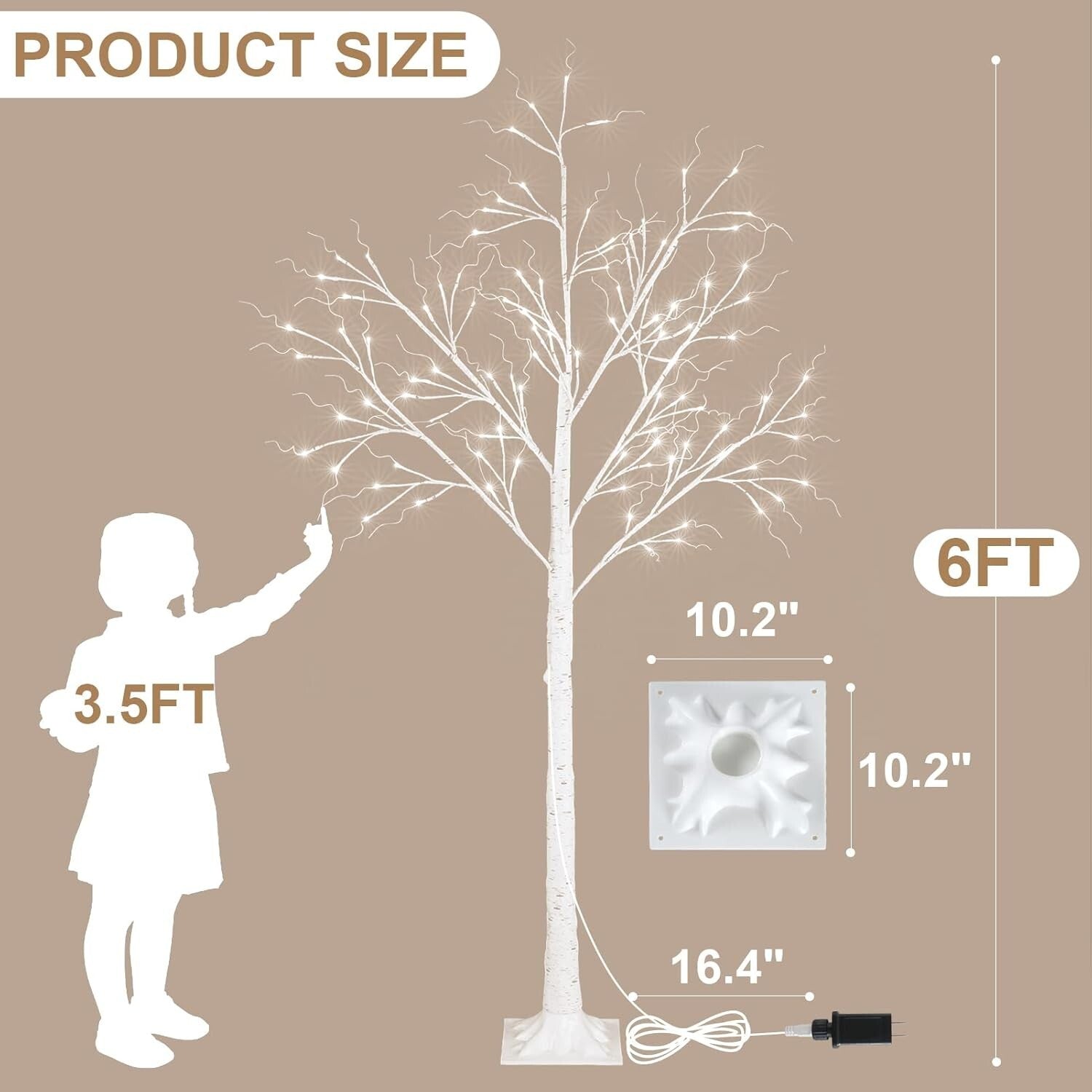 Customizable 6FT Birch Tree with 96 LED Lights - Ideal for Holidays and Events