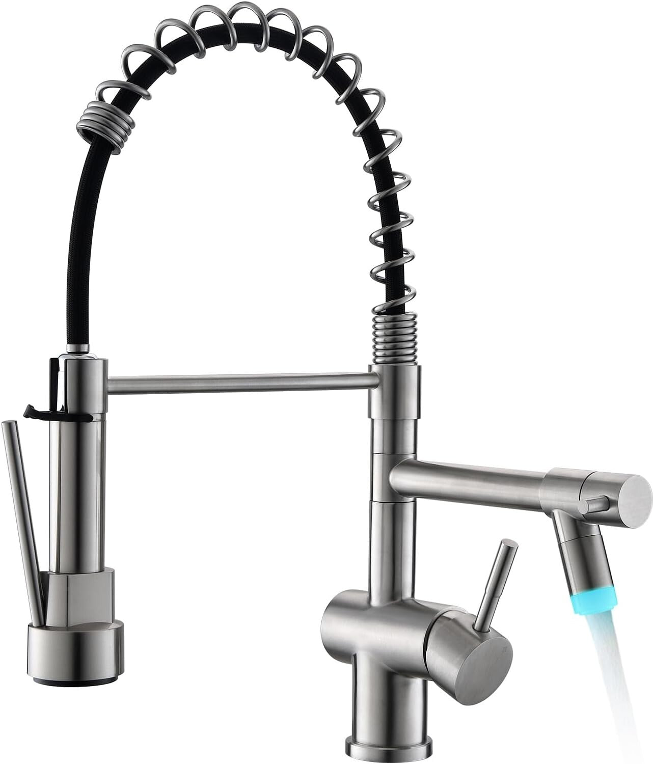 Spot-Free Brushed Nickel Faucet with Pull Down Sprayer for Modern Kitchens