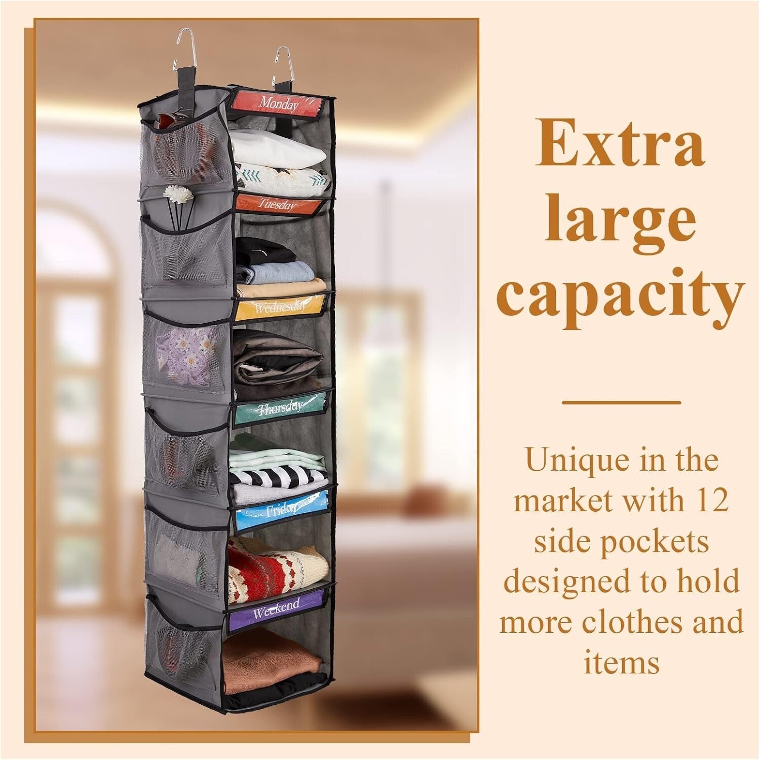 Durable Weekly Clothes Organizer - 2 Pack Hanging Design for Kid's Closet