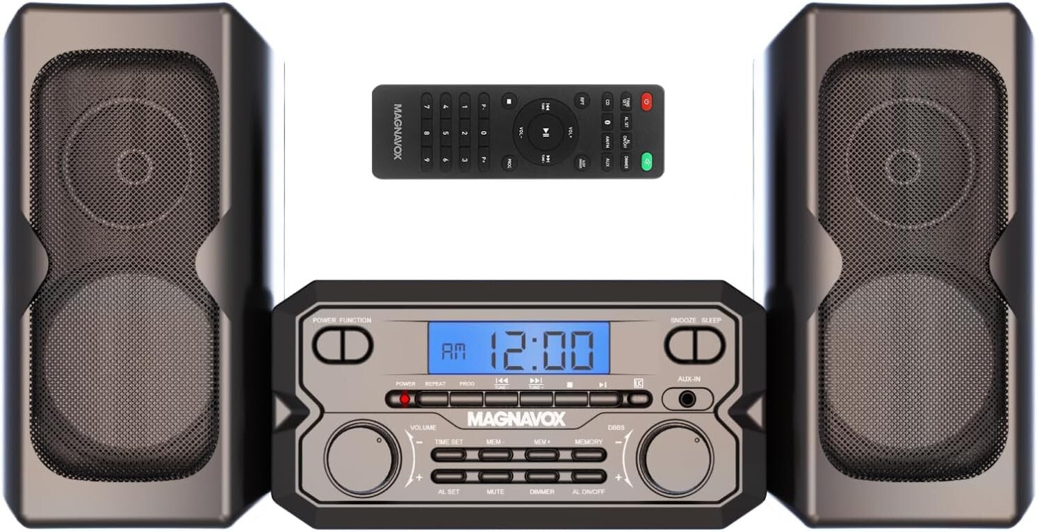 Bluetooth-FM Stereo CD Shelf System with Remote & LCD - Modern Black Design