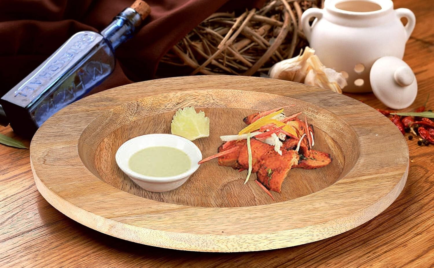 Handcrafted Rustic 13" Natural Wood Charger Plates - Set of 2 for Elegant Dining