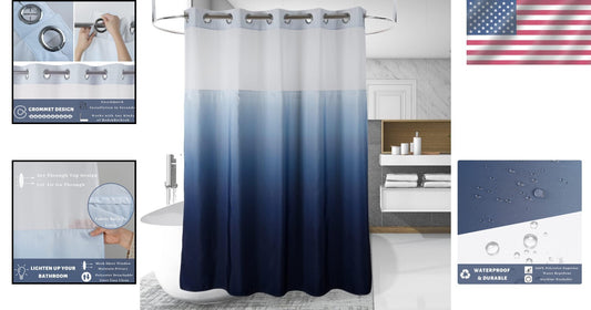 Stylish 71" x 79" Gradient Blue Grommet Shower Curtain with Easy Care Features