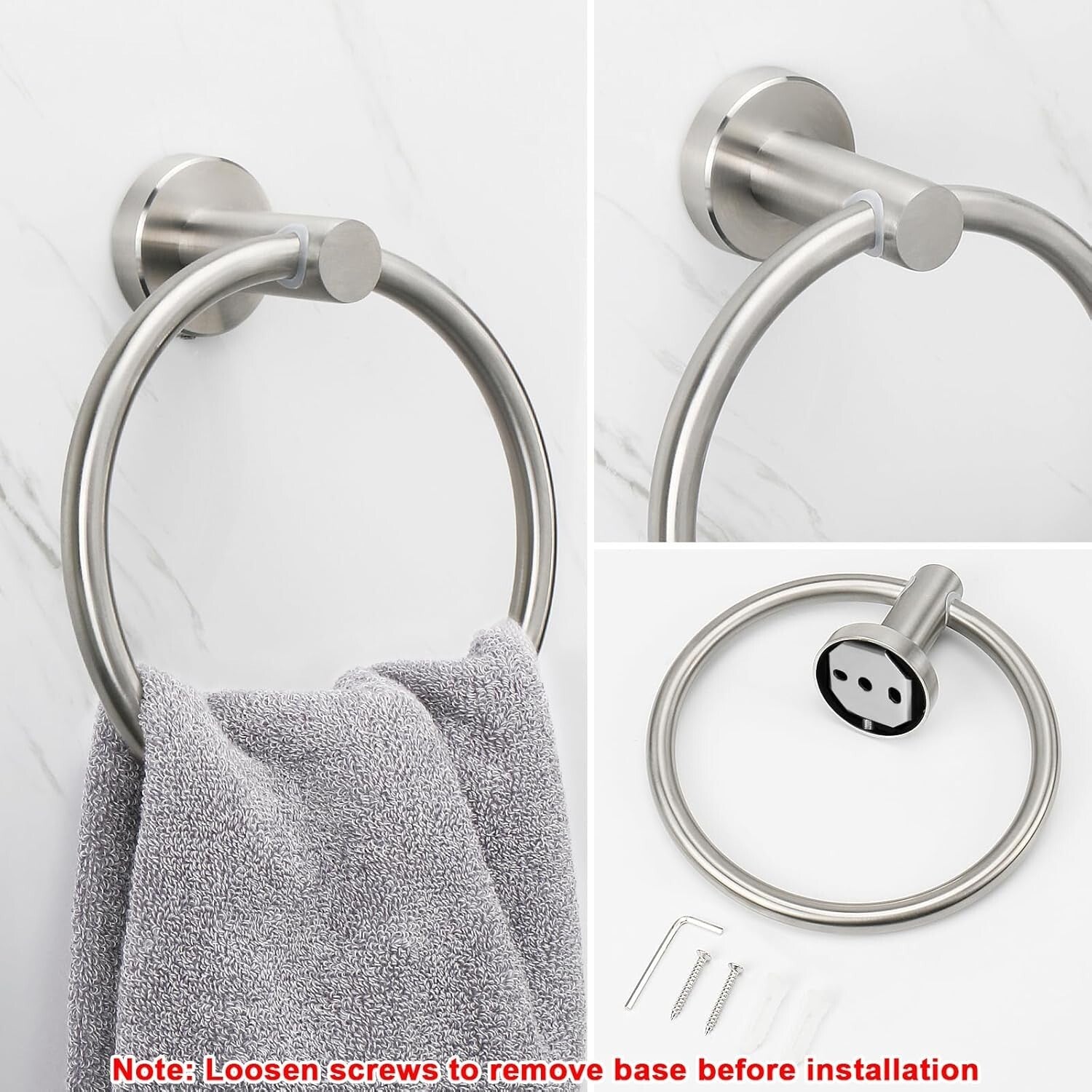 Elegant Wall-Mounted Towel Ring Set - Modern Stainless Steel Brushed Nickel