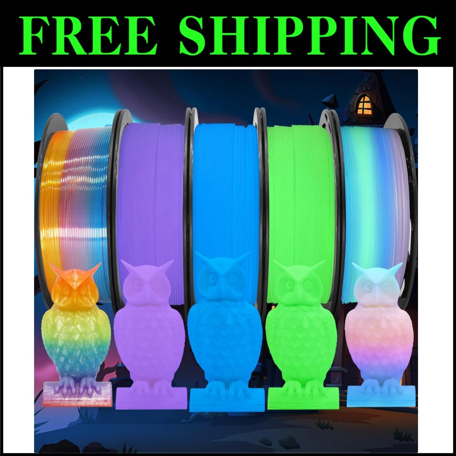 1.25kg Glow in Dark 3D Filament Bundle - 5 x 250g Spools for Creative Projects