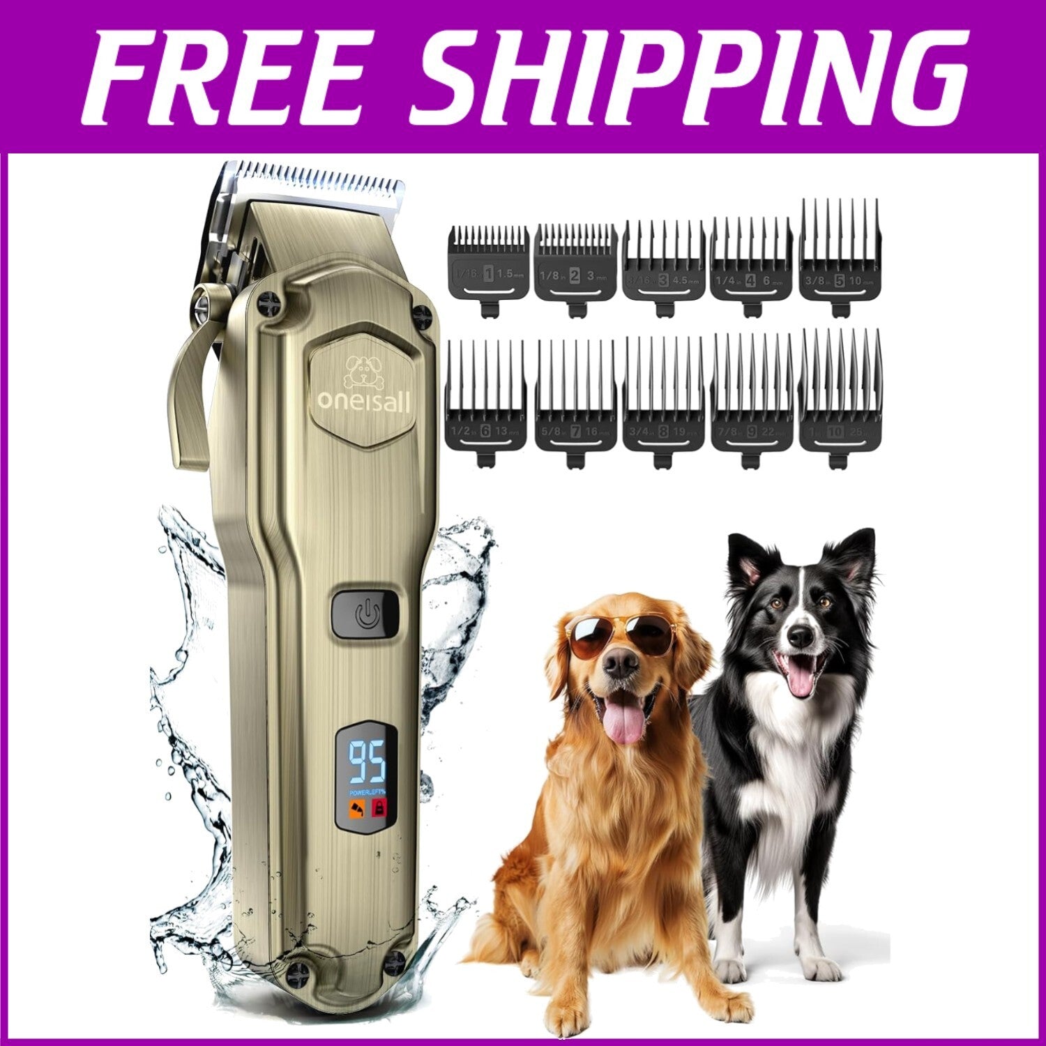 Rechargeable Waterproof Dog Clippers for Easy Grooming - 10 Detachable Combs