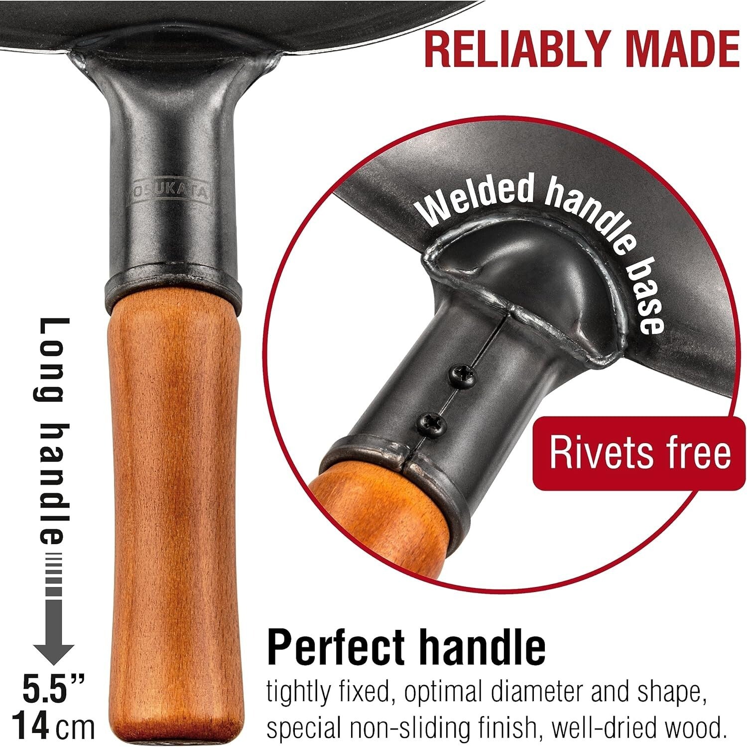 Authentic Carbon Steel Wok - 13.5” Stir Fry Pan for All Stovetops & Outdoor BBQ