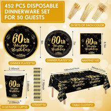 Load image into Gallery viewer, Stylish 452-Piece Complete Set of Black and Gold Tableware for 60th Celebrations