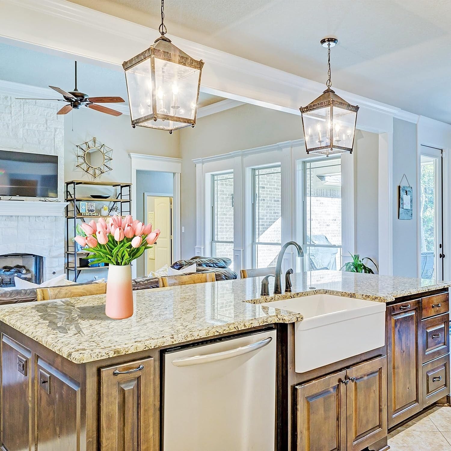 Realistic 28pcs Light Pink Tulips in Vase - Wedding, Home & Office Decorations