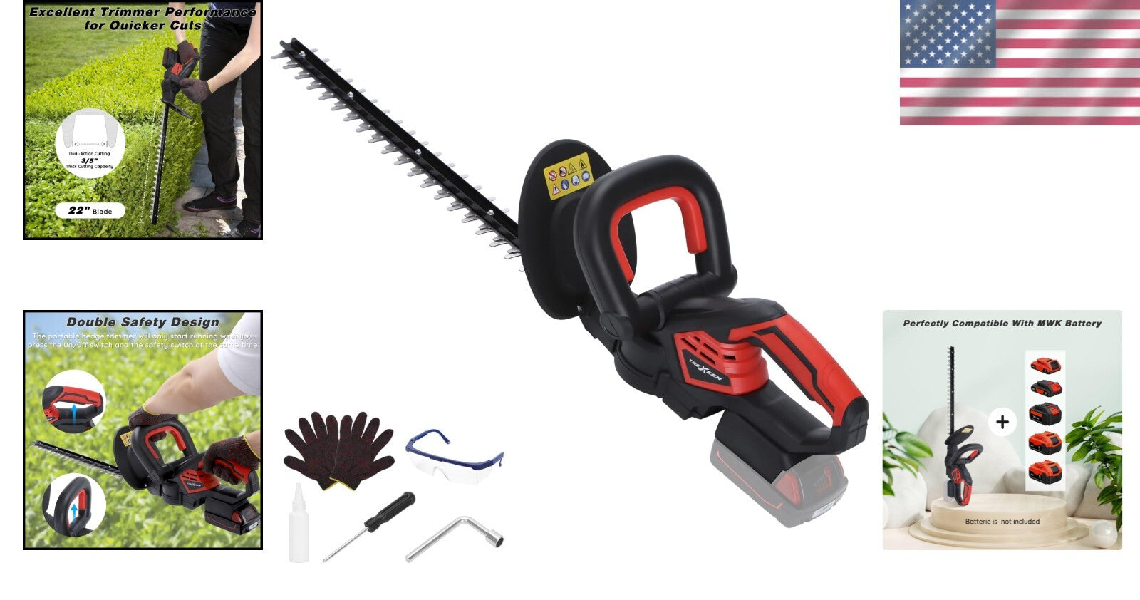 Efficient Battery-Powered Hedge Trimmer with Safety Lock & 3/5 Cutting Capacity