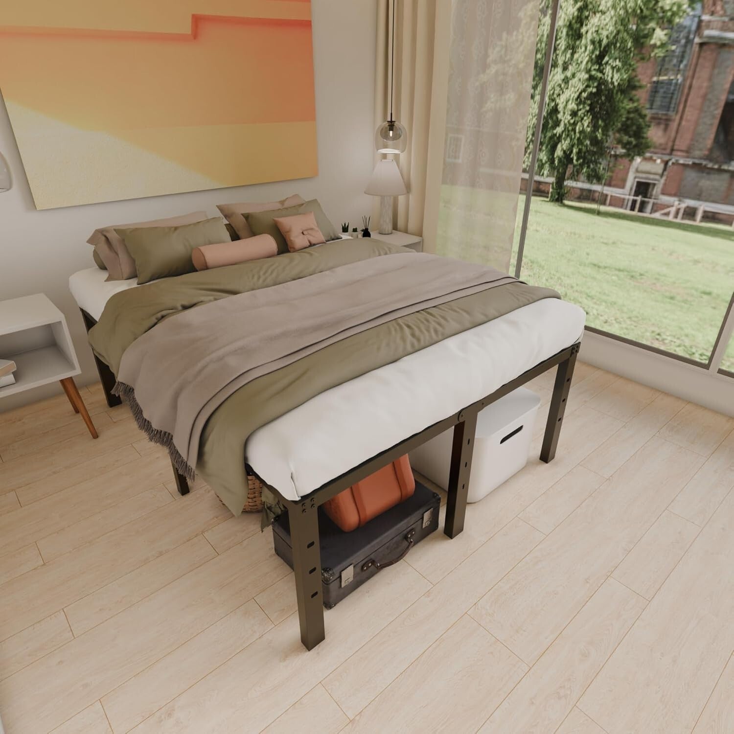 Sleek King Size Metal Bed Frame - Squeak Resistant with Ample Under-Bed Storage