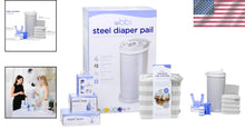 Load image into Gallery viewer, Essential Diapering Set: Gray Stainless Steel Pail &amp; Travel Changing Solutions