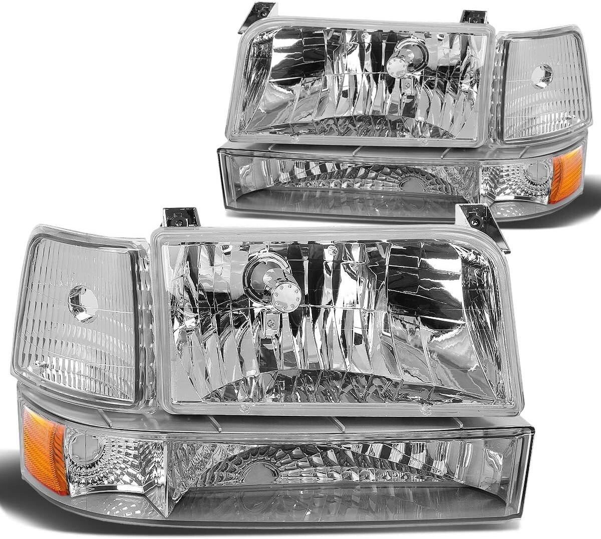 Chrome Amber Headlight Replacement for 92-96 F150/F250/F350/Bronco - Waterproof
