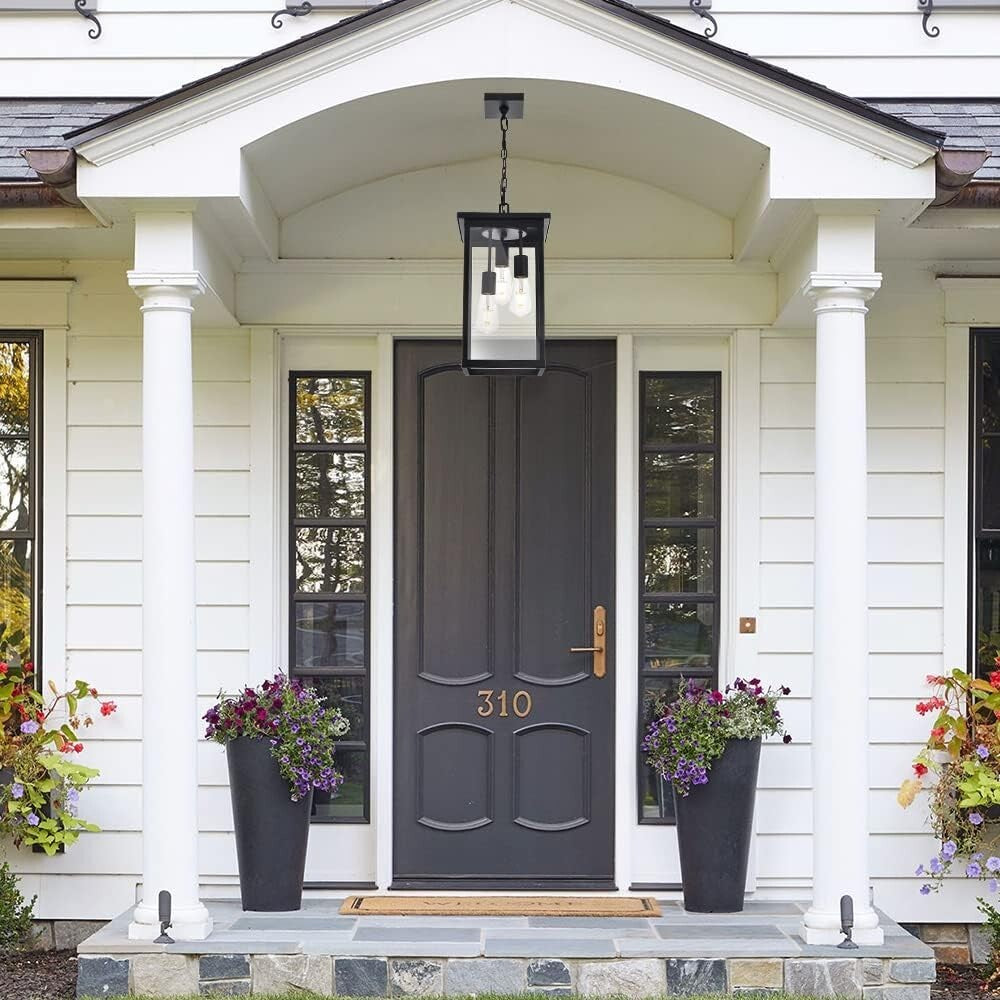 Elegant Adjustable 3-Light Outdoor Light with Clear Glass Shade – Black Finish