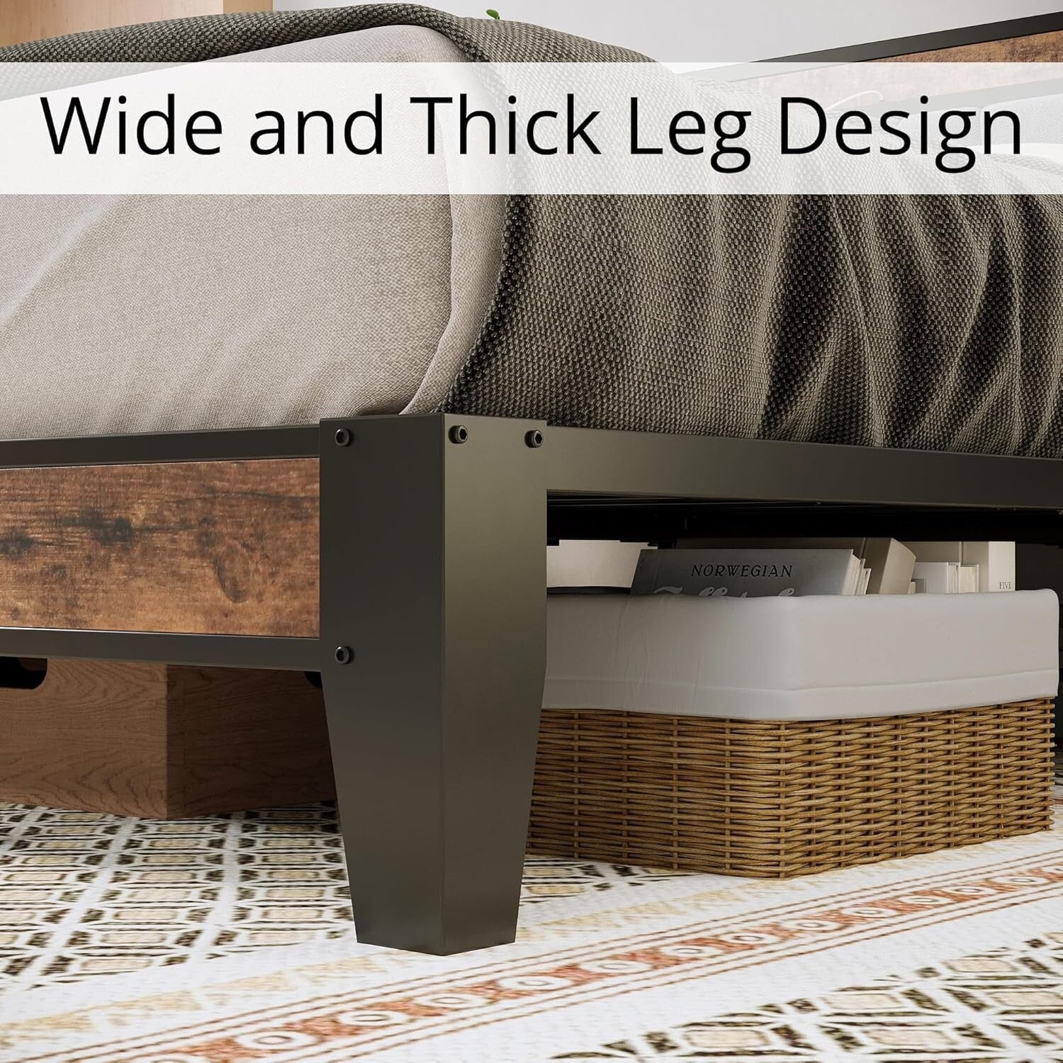 Durable Full Bed Frame with Noise-Free Storage Headboard & USB Charging Ports