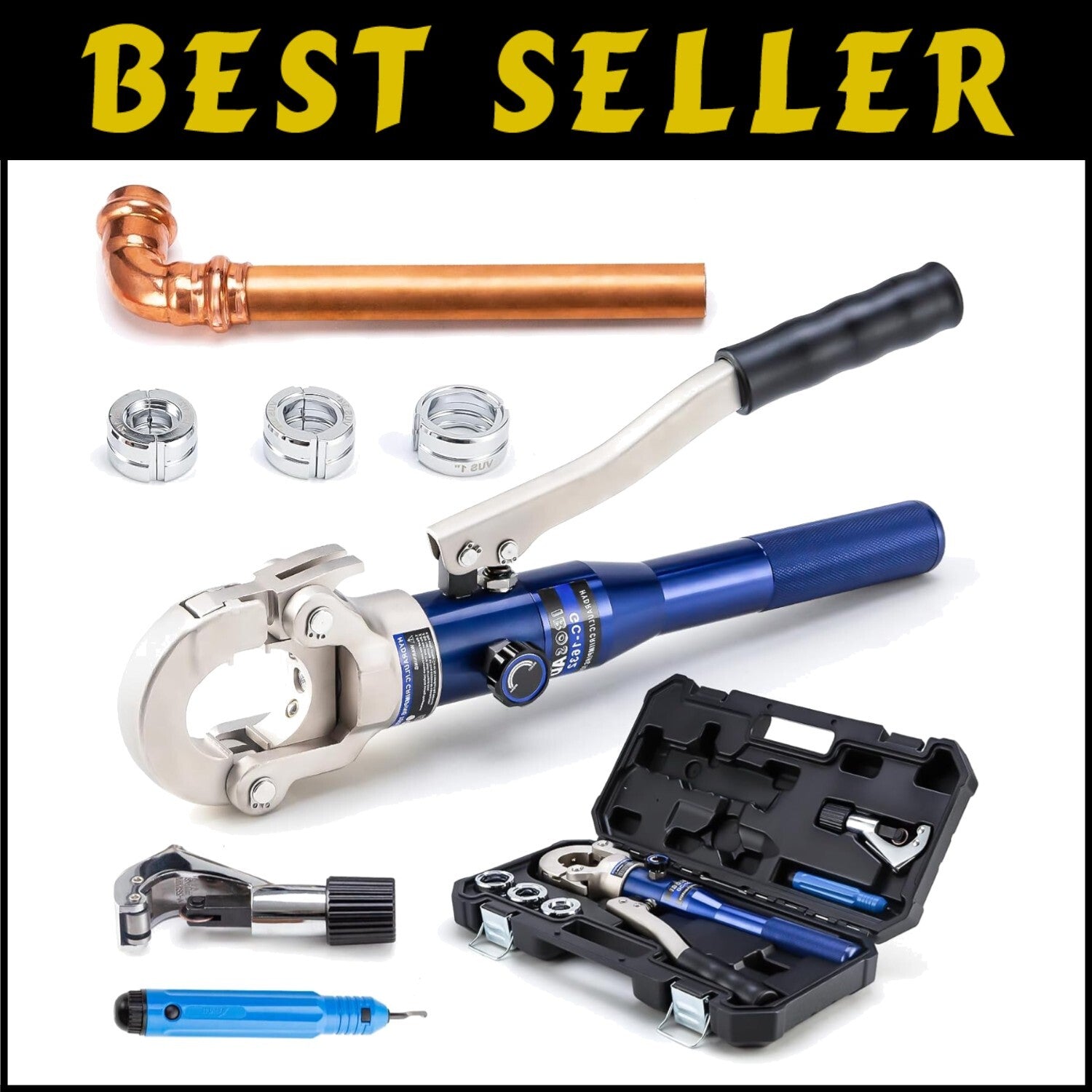 Lightweight Aluminum Copper Press Crimper with Ergonomic Grip - 3 Sizes Included