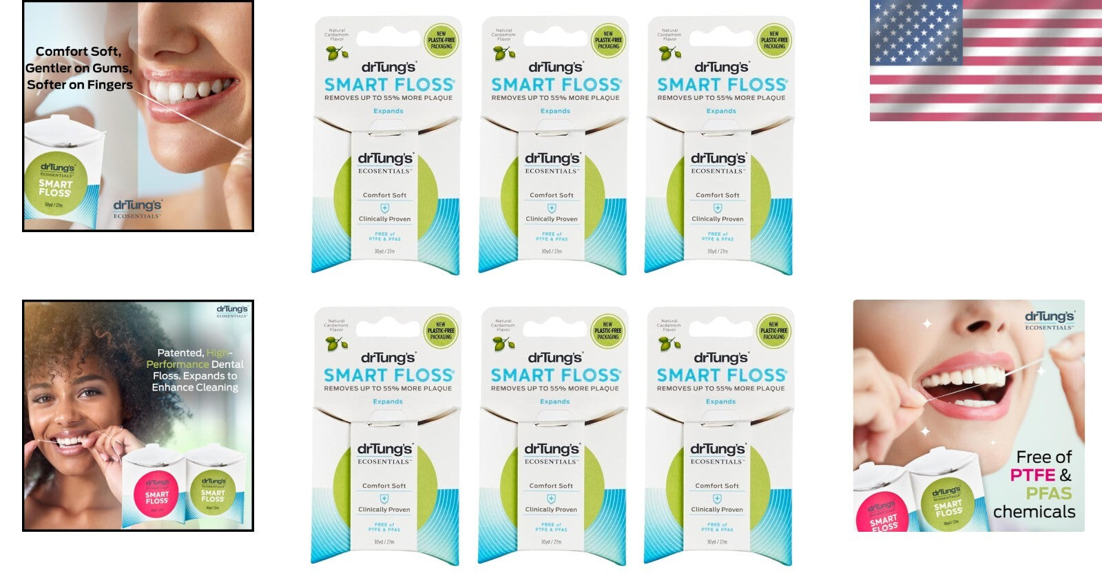 BPA Free Natural Floss - Cardamom Flavor that Expands and Cleans Better, 6 Pack