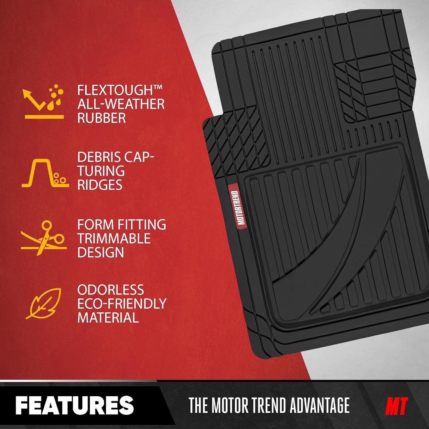 FlexTough Heavy Duty Black Rubber Car Floor Mats & Cargo Liner - All Weather Set