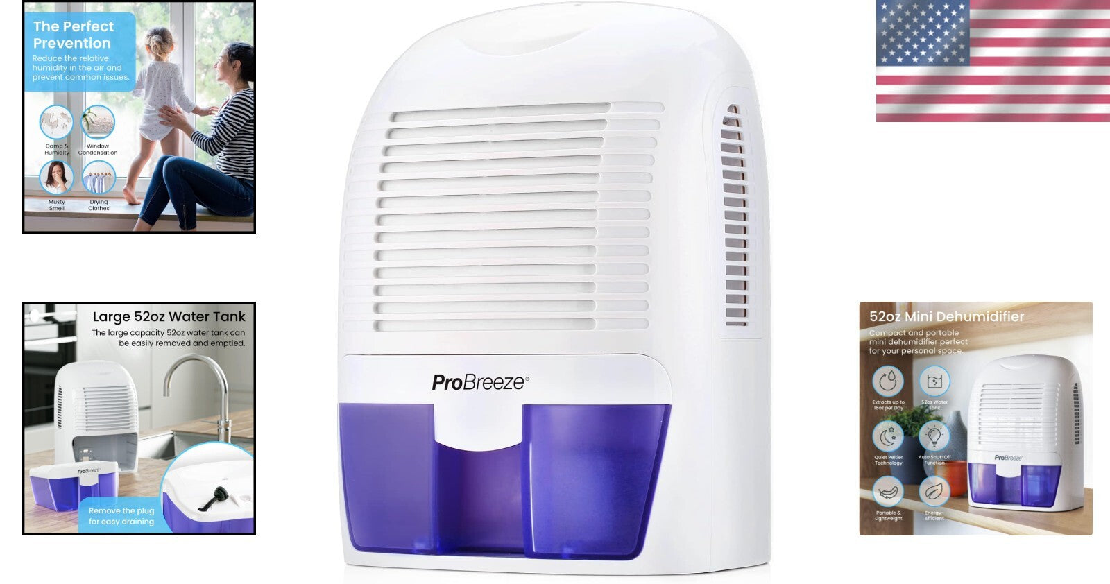 Energy-Efficient Portable Dehumidifier with Auto Shut-off – 52 Oz Tank Capacity