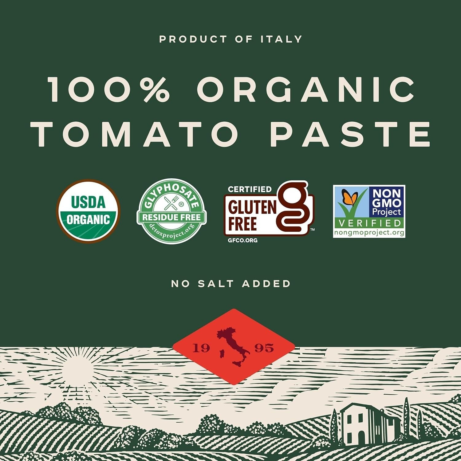 Authentic Italian Tomato Paste - 7 Oz Jars, No Added Salt, Organic & Gluten-Free