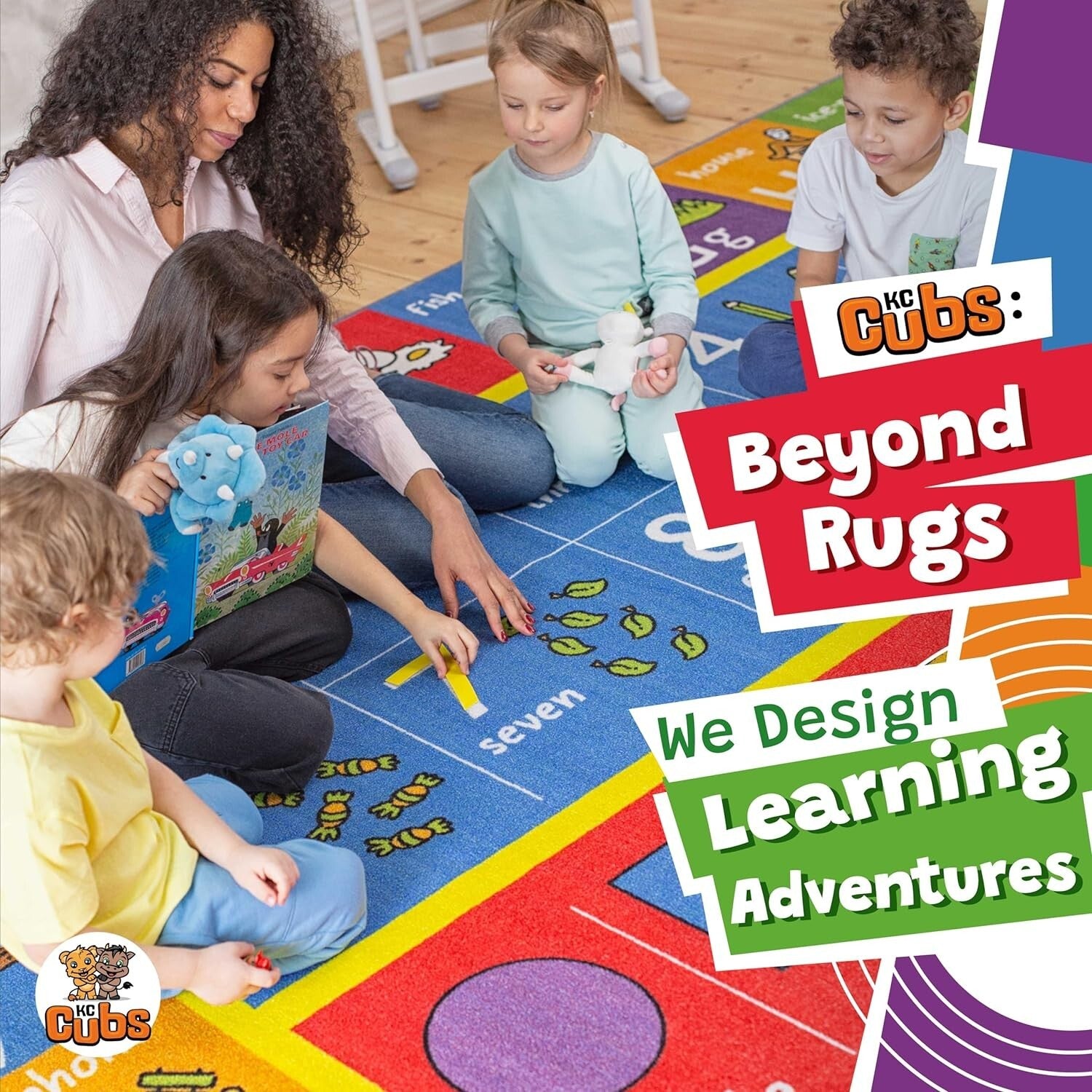 Vibrant Non-Slip Kids Educational Rug - ABC Numbers Shapes Carpet 7'10" x 9'10"