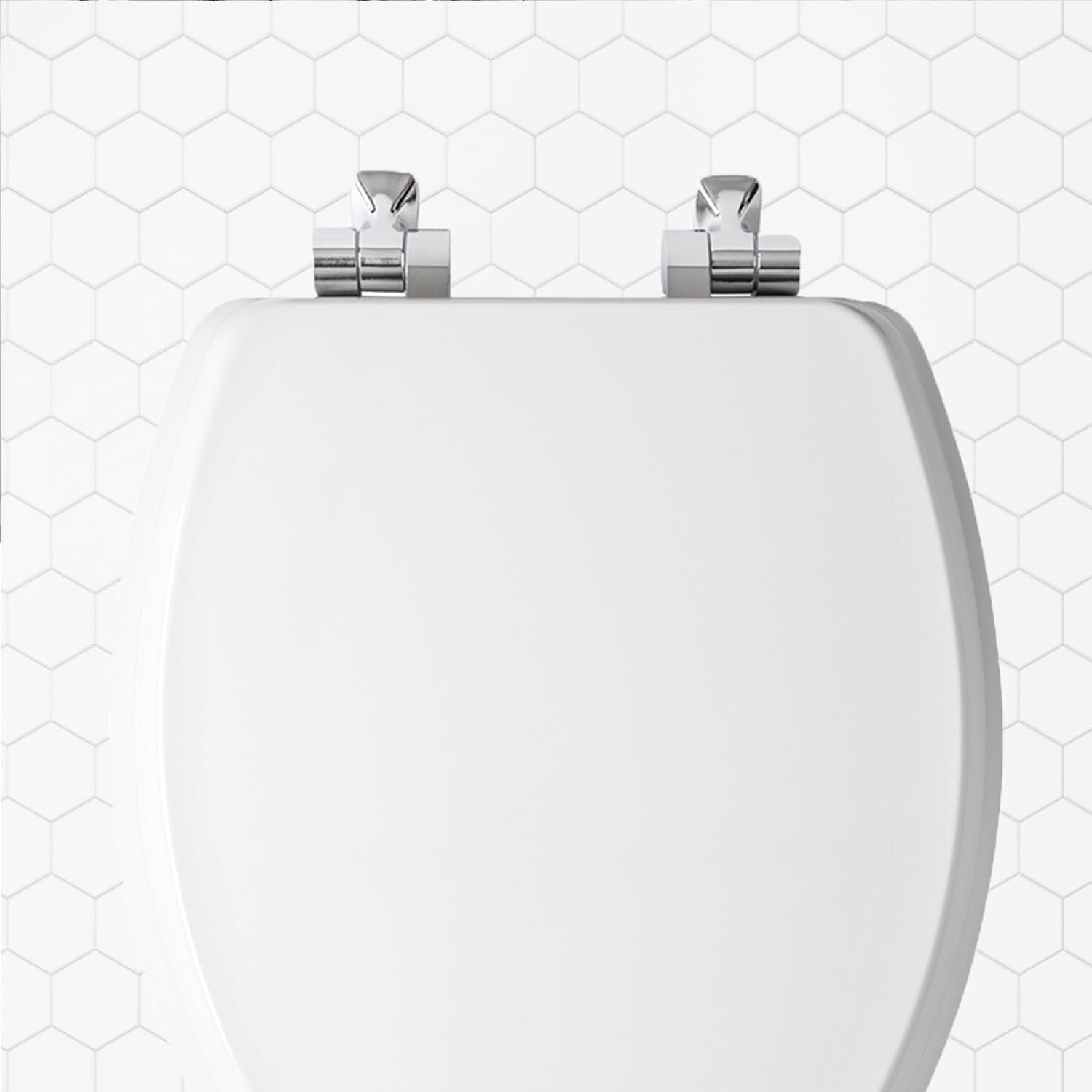 Durable Bennett Toilet Seat: Brushed Nickel Hinges, Elongated, Soft Close Design