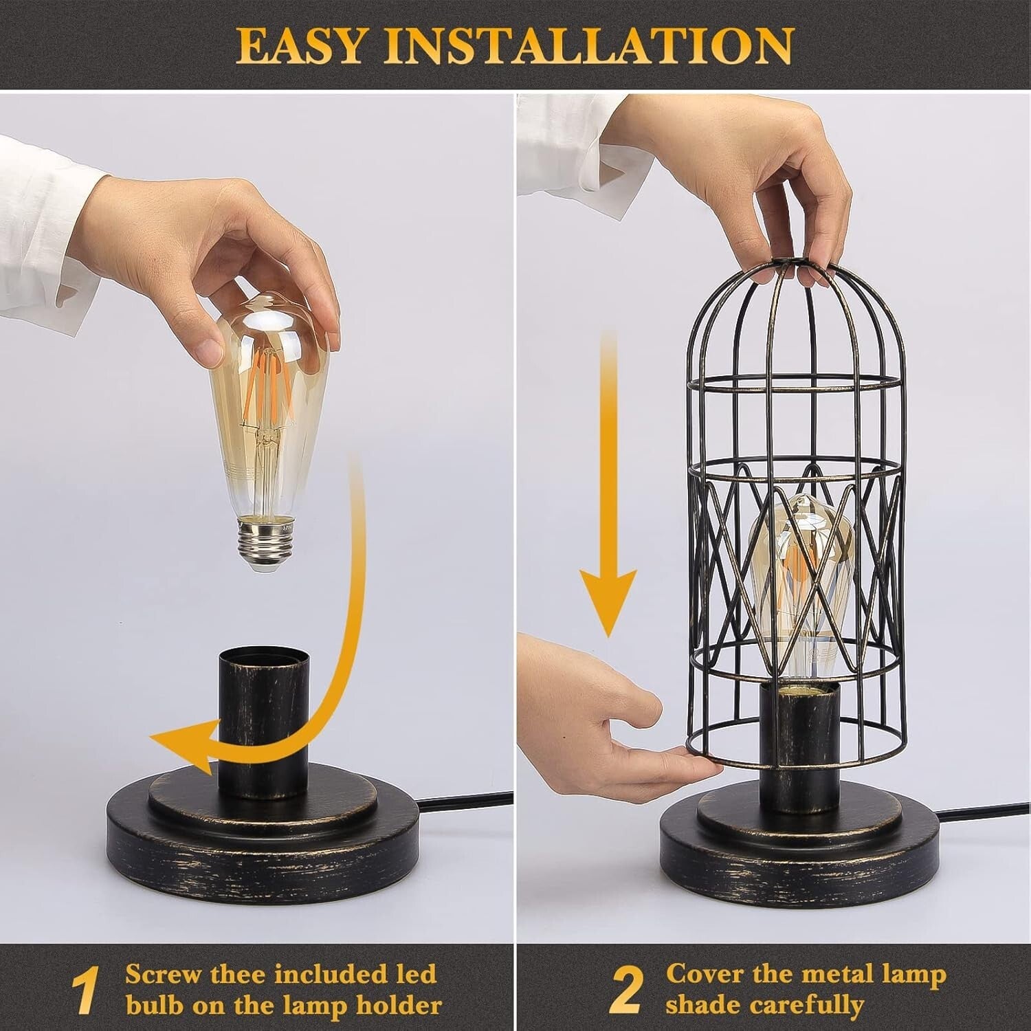 Industrial Touch Table Lamp with Dimmable 3-Way Control - Vintage Cage Design