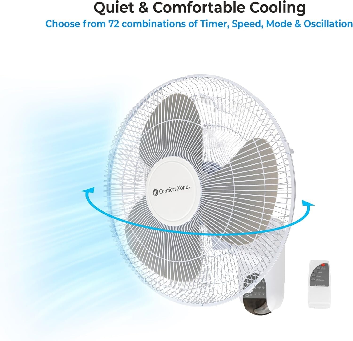 Adjustable 16-Inch Wall-Mount Fan with Remote - Perfect for Home, Office & Gym