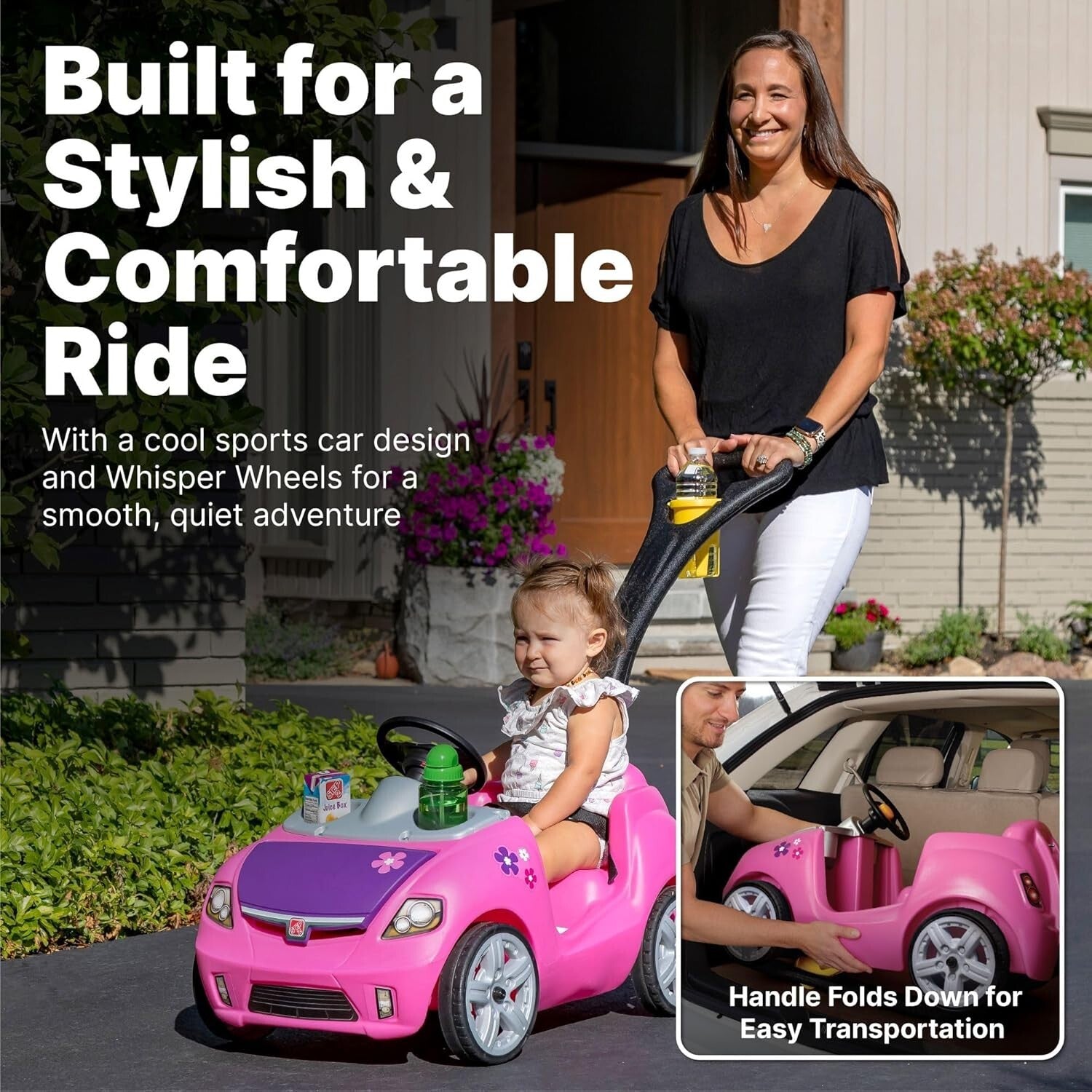 Durable Whisper Ride II Toddler Car with Safety Seat Belt & Cup Holders