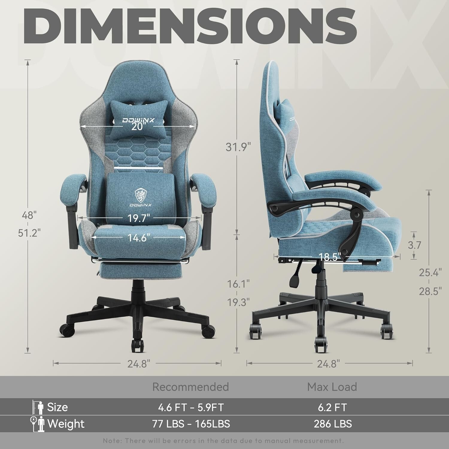 Comfortable Blue and Grey Gaming Chair with Pocket Springs, Headrest & Footrest