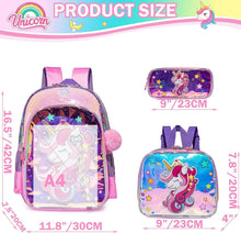 Load image into Gallery viewer, Lightweight &amp; Adjustable Unicorn Backpack for Girls with Lunch Box &amp; Pencil Case