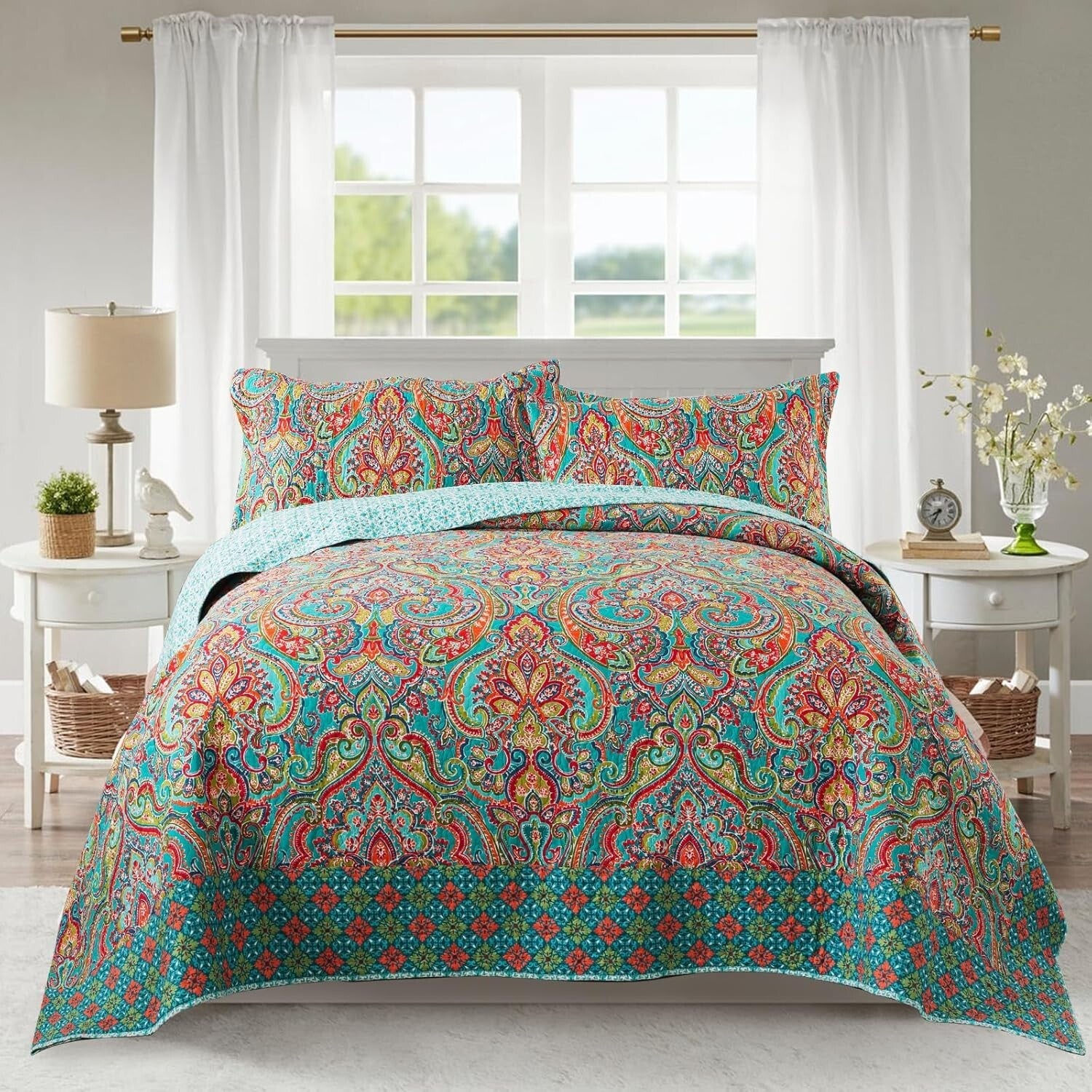 Luxurious Cotton Quilt Set with Gorgeous Floral Pattern - California King Size
