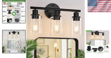 Load image into Gallery viewer, Versatile Matte Black 3-Light Bathroom Fixtures with Touch Control &amp; Glass Shade