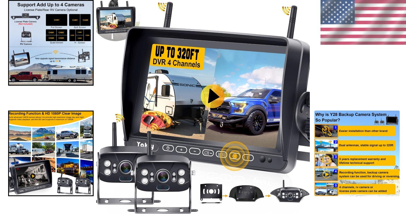 Expand Your Vision: 4-Channel HD 1080P Wireless Backup Camera for RVs and More