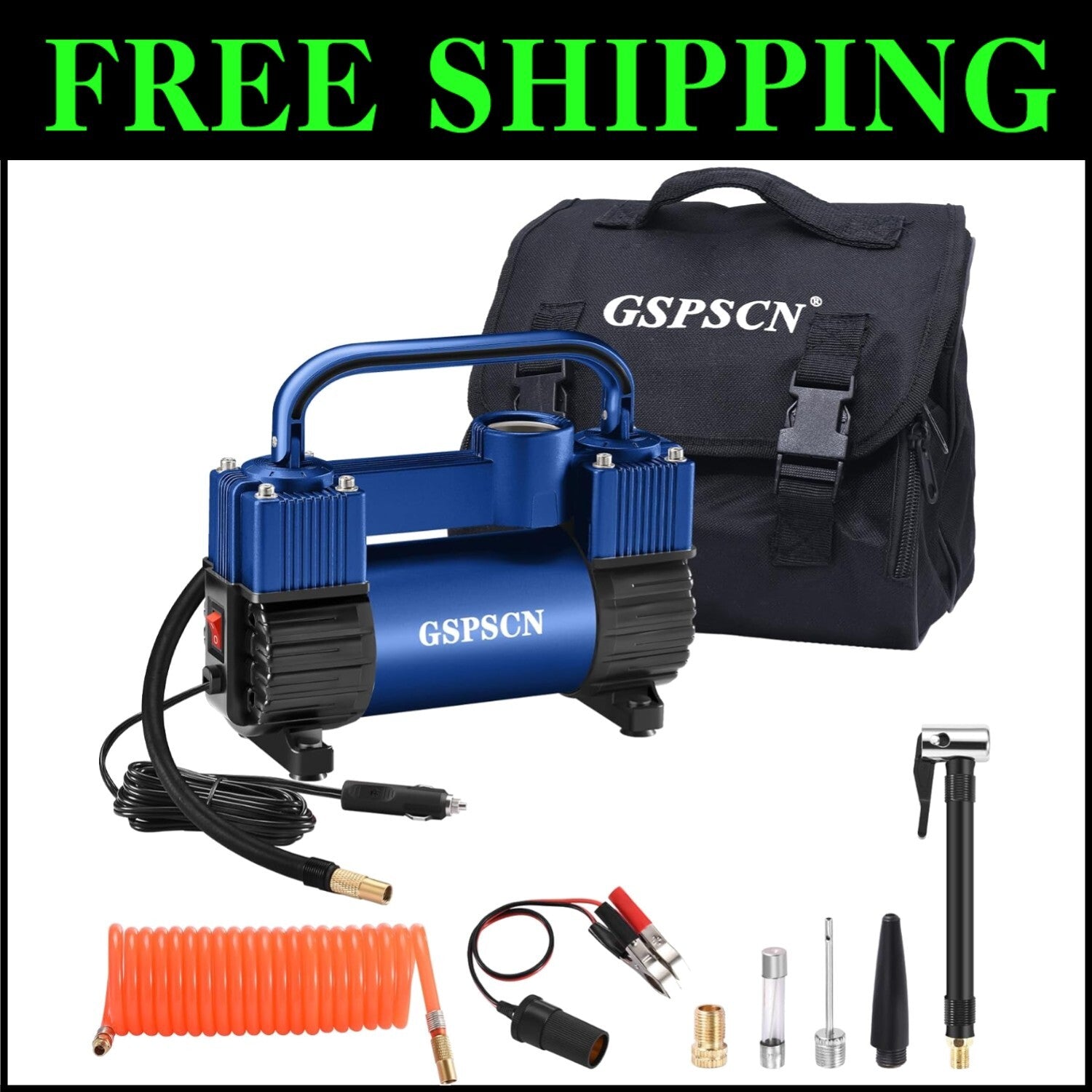 Lightweight 12V Tire Inflator with 11ft Hose - Quick Inflation for All Vehicles