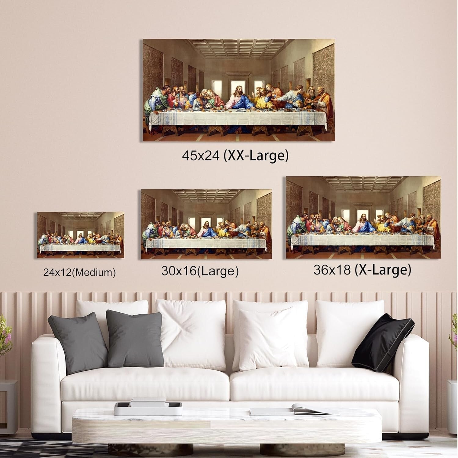 Giclee Canvas Print of Last Supper - Hand-Stretched 30x16 Art for Elegant Spaces