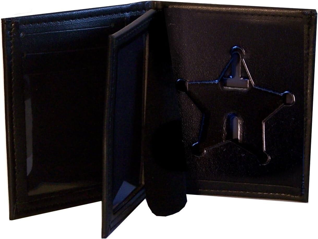 Compact Black Bifold Wallet for Florida Sheriff 5-Point Badge - 2.7" Cutout