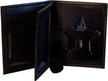 Load image into Gallery viewer, Compact Black Bifold Wallet for Florida Sheriff 5-Point Badge - 2.7" Cutout