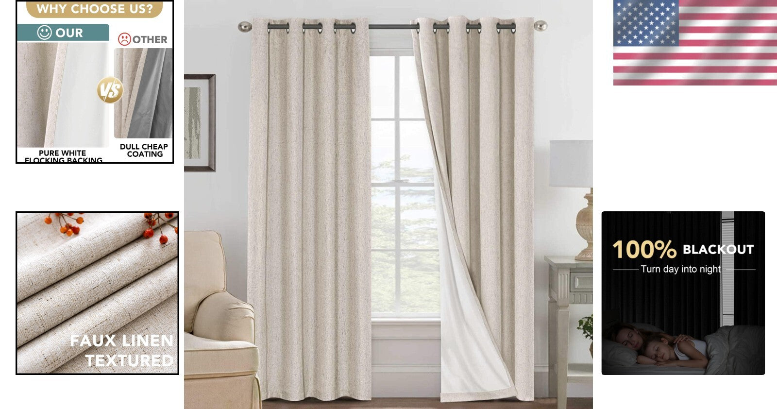 Natural Linen Blackout Drapes - Elegant Thermal Insulated Panels (Pack of 2)