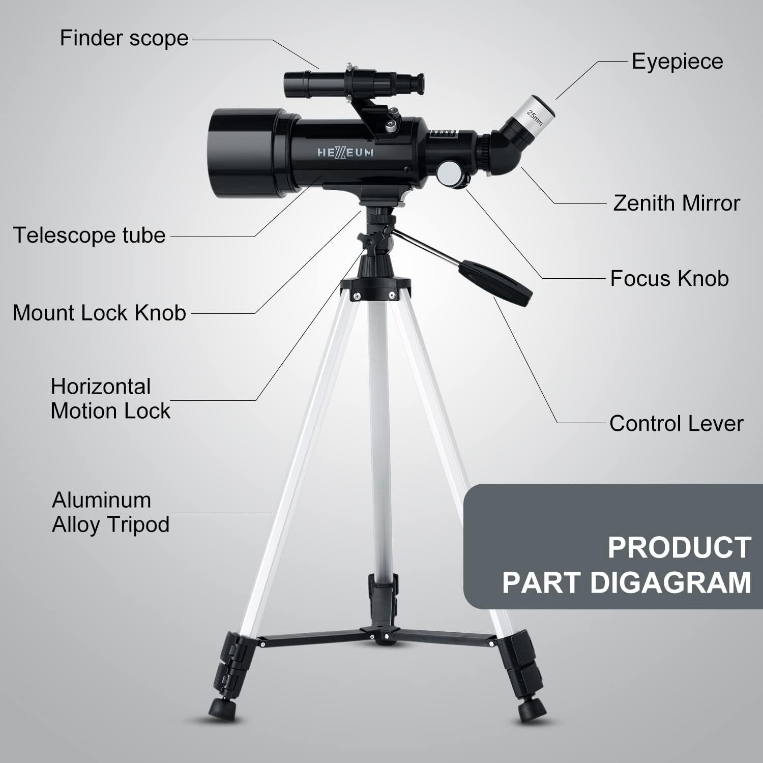 70mm Aperture Astronomical Telescope with Adjustable Tripod and Wireless Remote