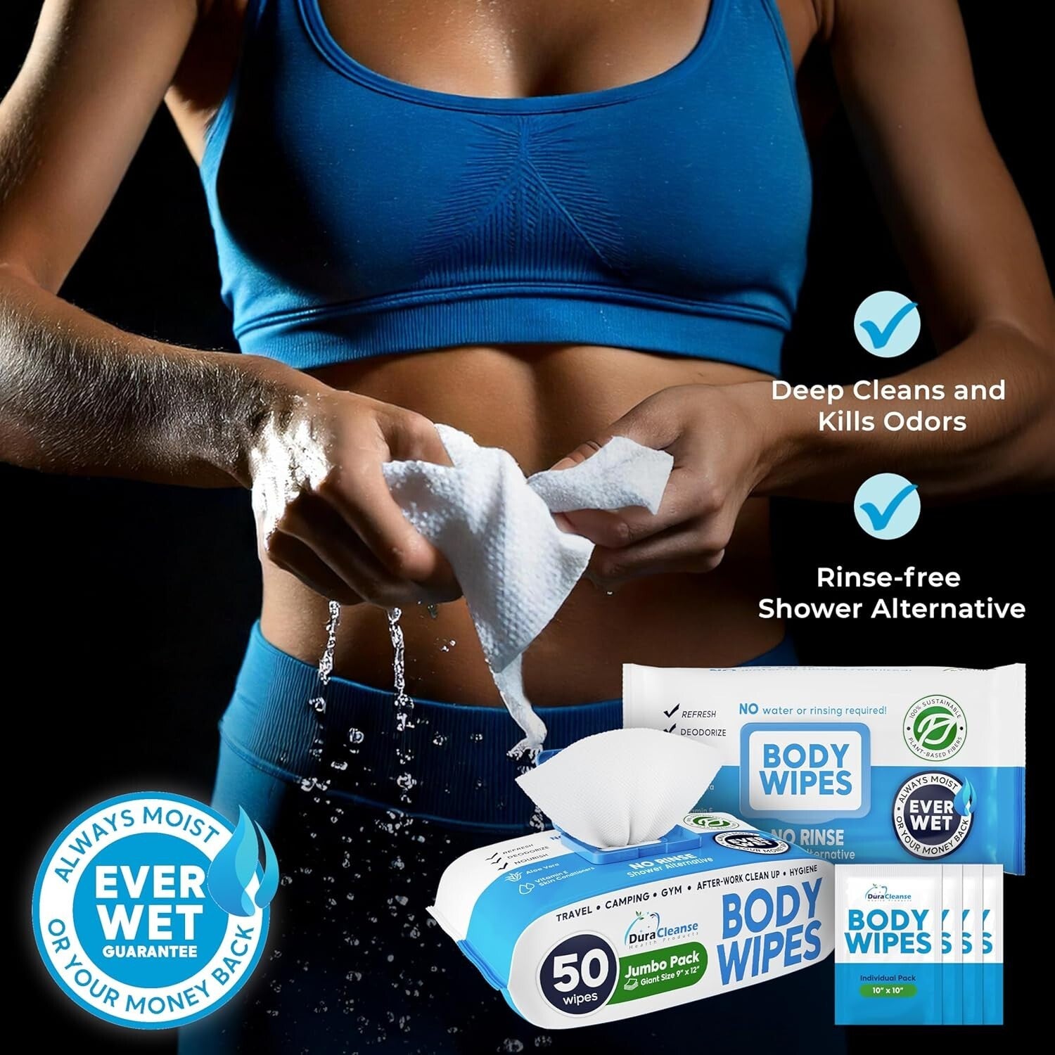 XL No Rinse Body Wipes - 216 Count Shower & Travel Bath Wipes for Sensitive Skin