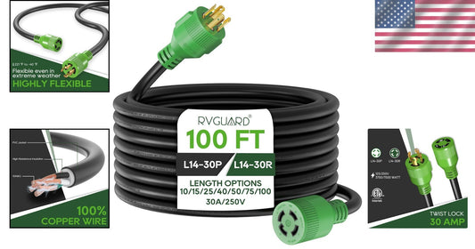 Reliable 30 Amp 100FT Generator Extension Cord with Storage Bag & Organizer
