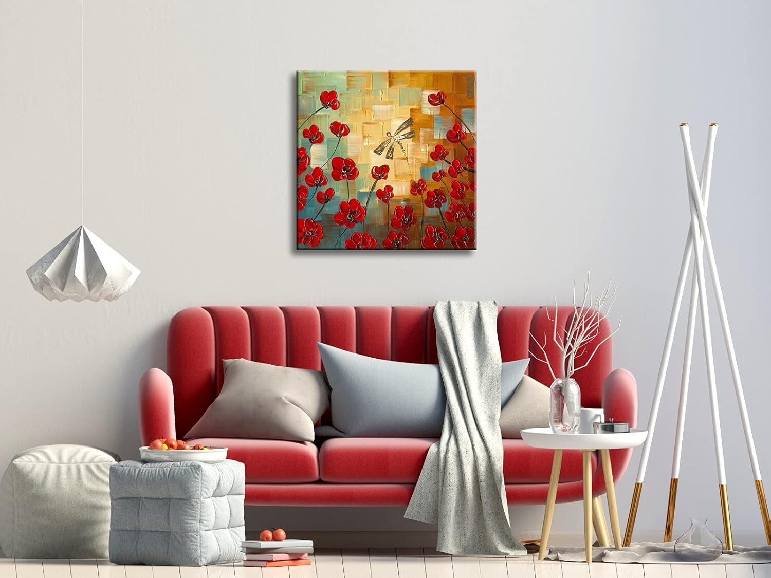 Gallery Wrapped 24x24 Dragonfly Floral Oil Painting - Ready to Hang Luxury Art