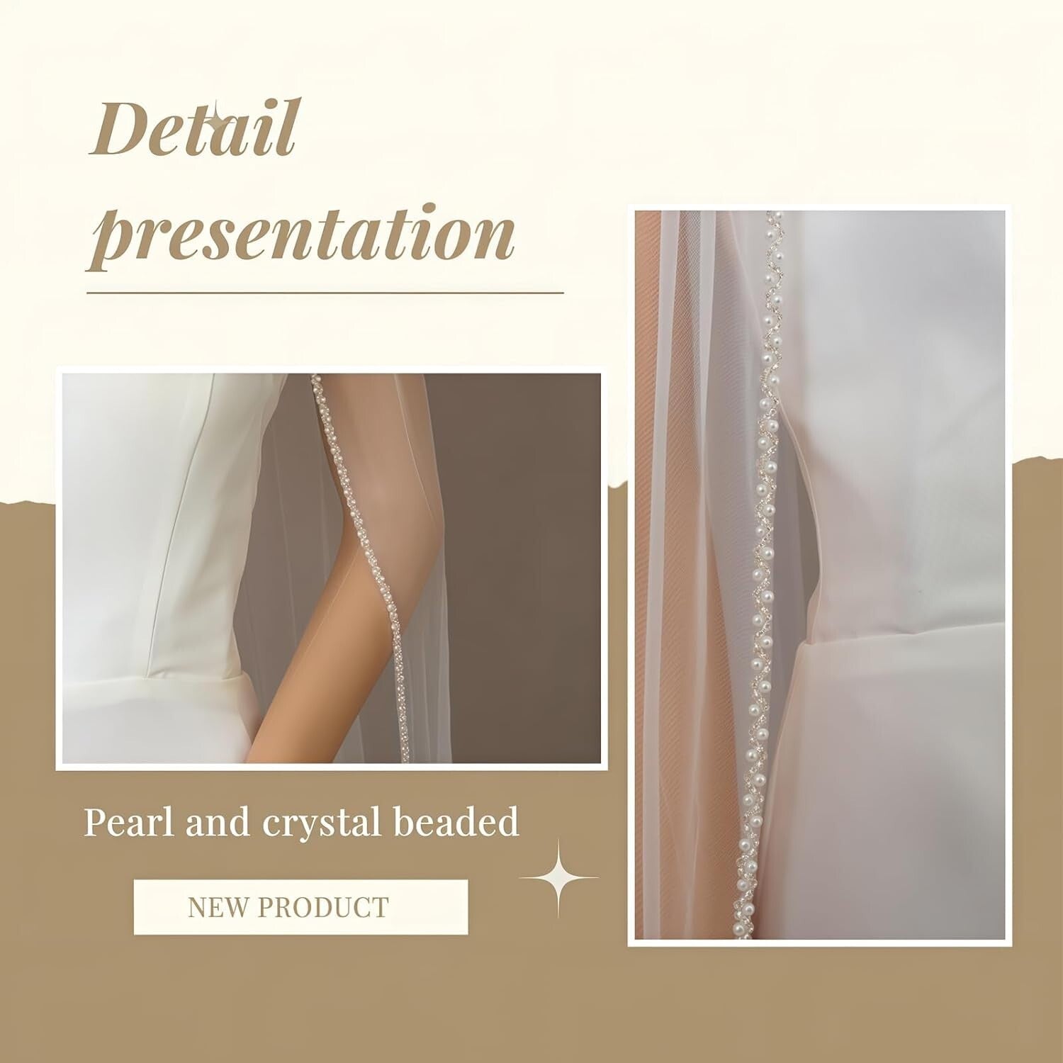 Lightweight Beaded Edge Bridal Veil - 1 Tier Fingertip Style for Elegant Brides